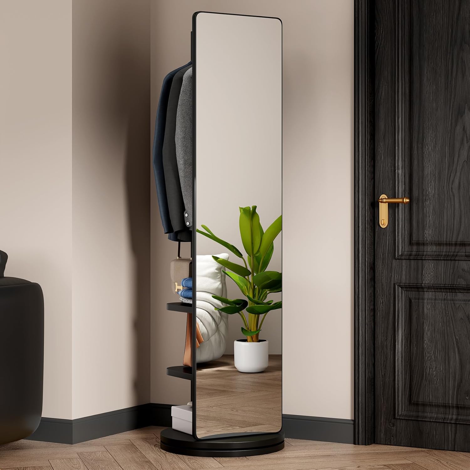 Full-Length Swivel Mirror & Storage Rack, image 2
