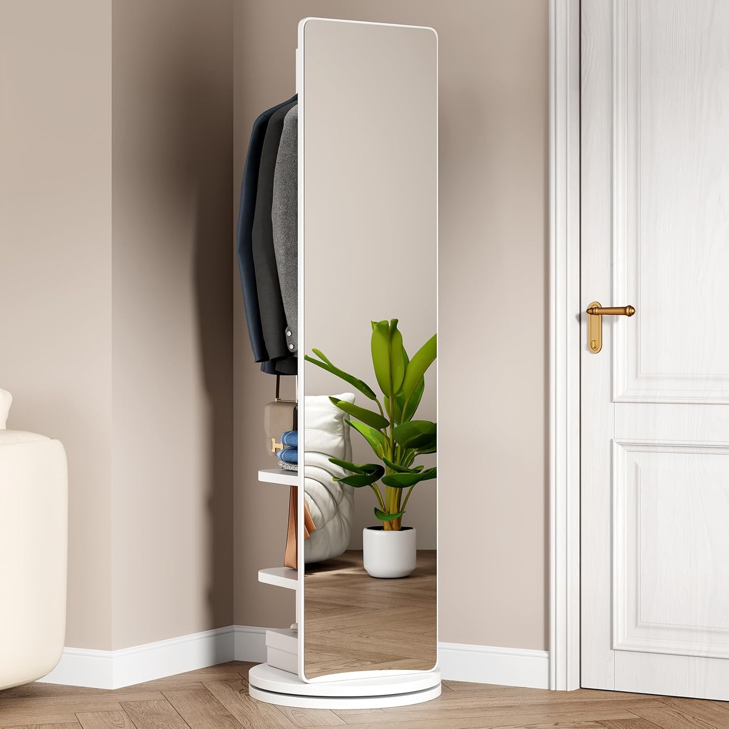 Full-Length Swivel Mirror & Storage Rack, image 3