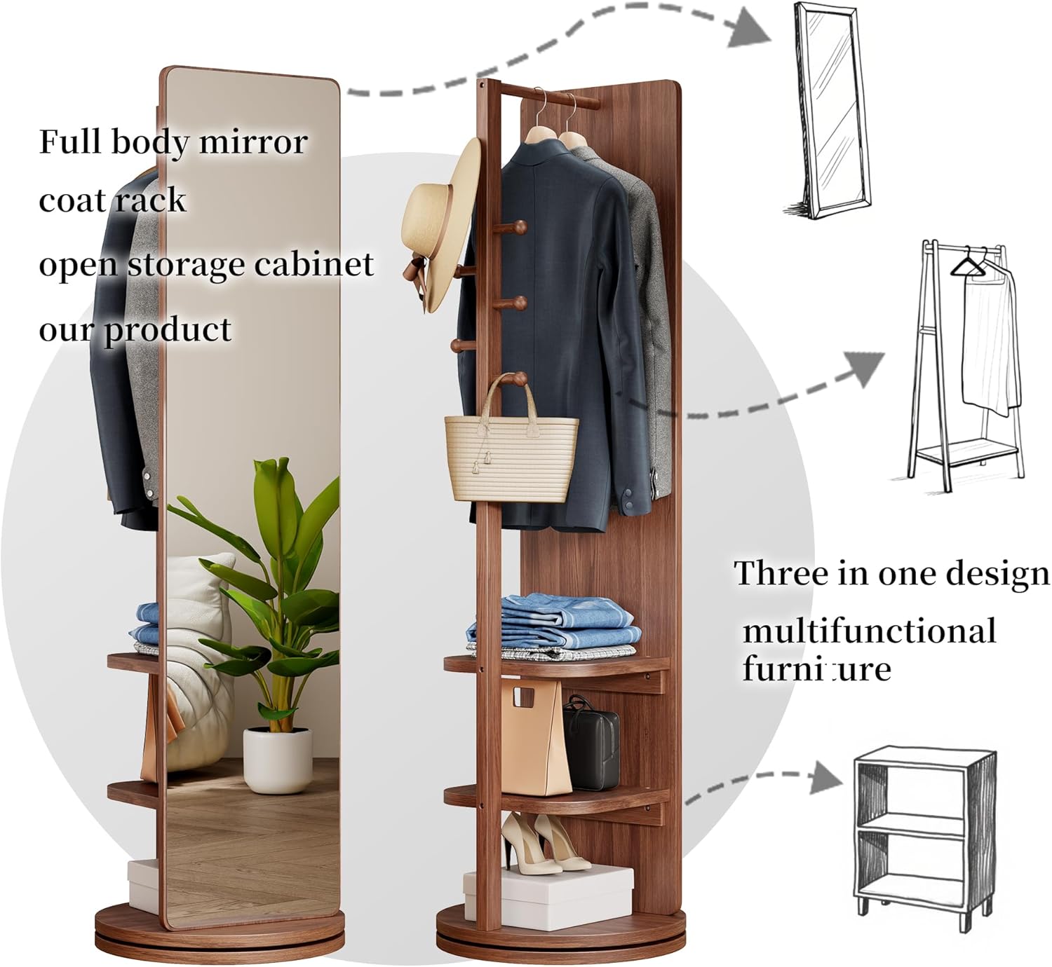 Full-Length Swivel Mirror & Storage Rack, image 6